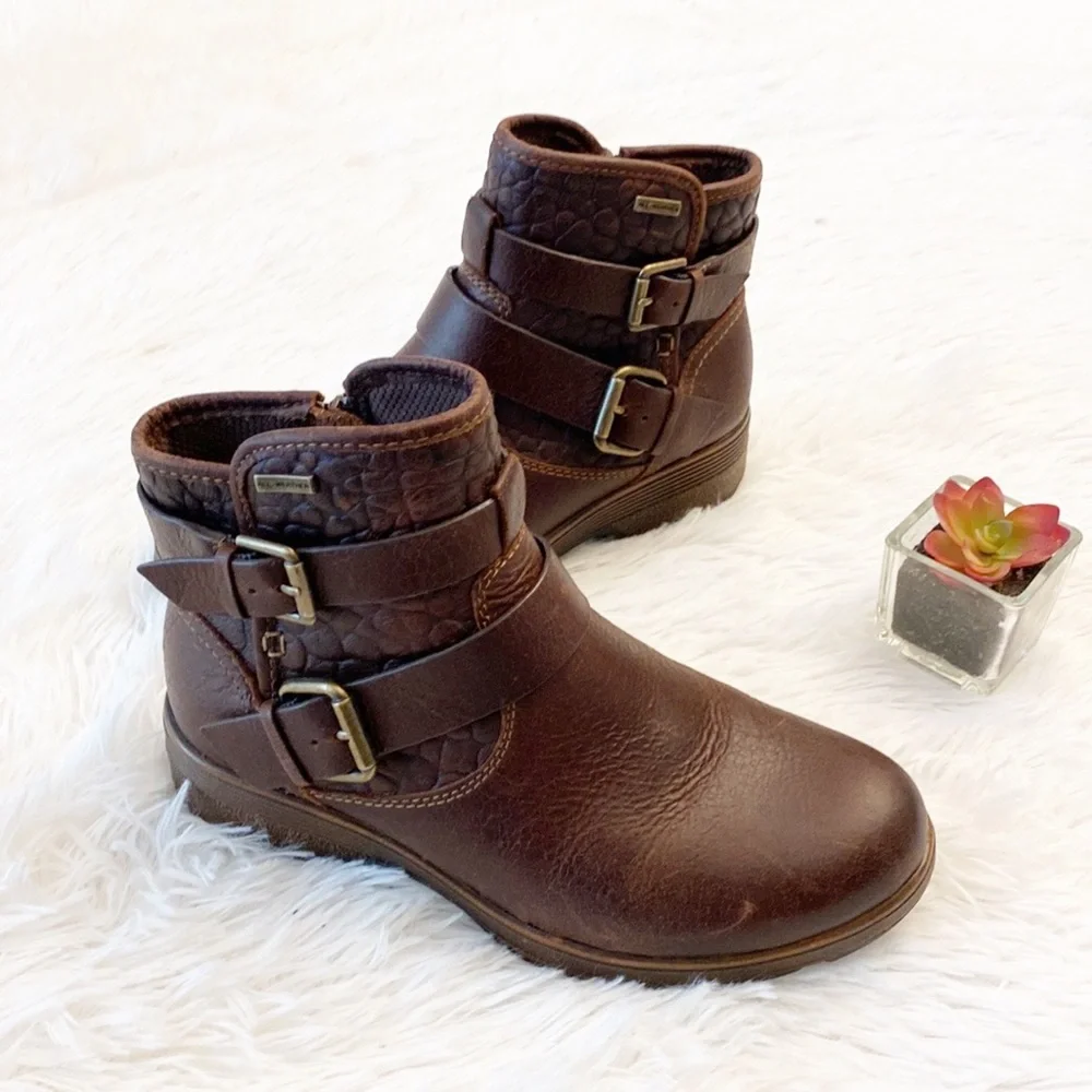 NEW BLONDO x Zappos  | Brown leather waterproof heel combat ankle boots women 6 - Picture 3 of 9